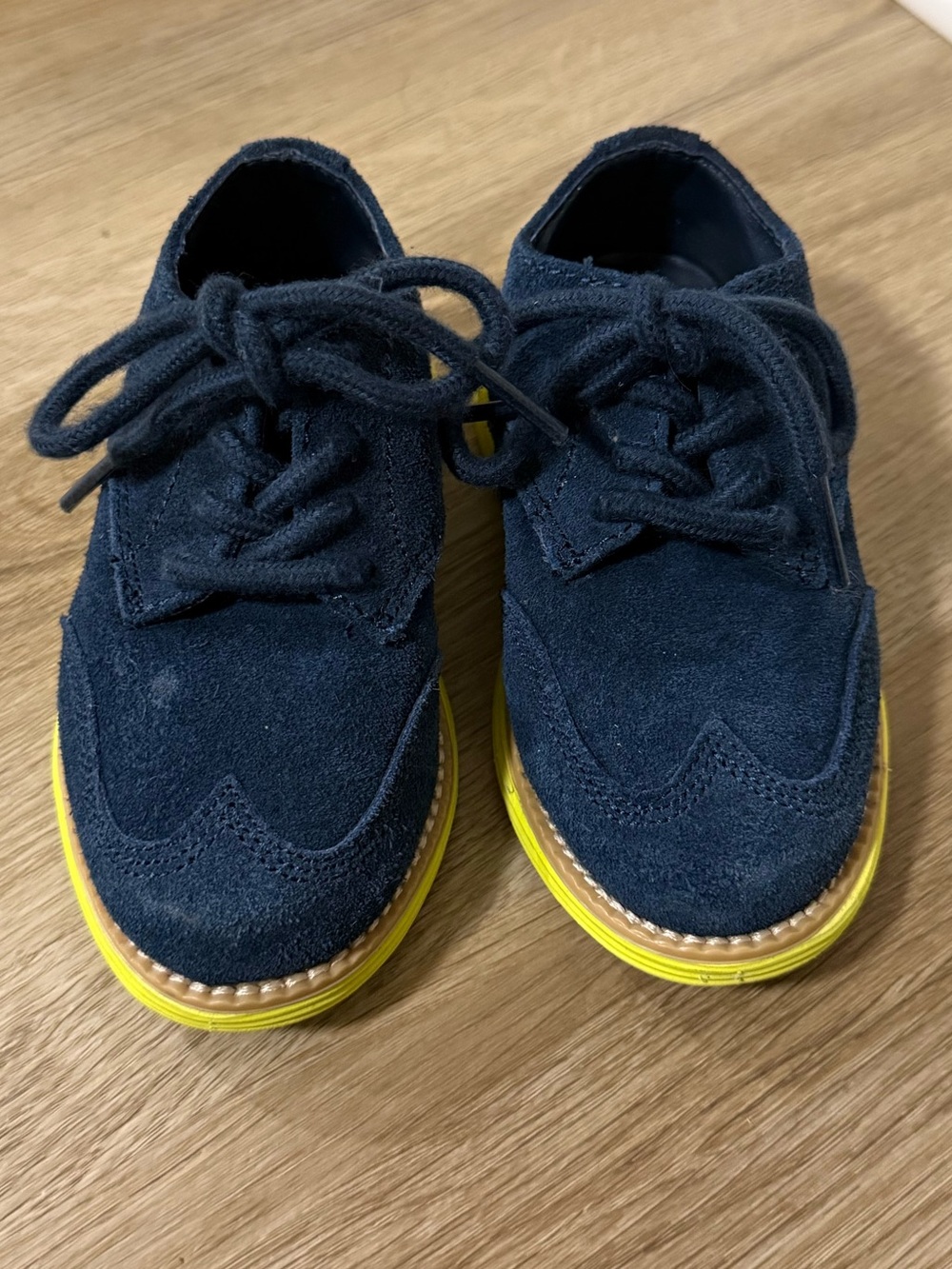 Cole Haan Boys Grand Navy Suede Wasabi Green Sole Lace Up Oxford Shoes Sz 6C